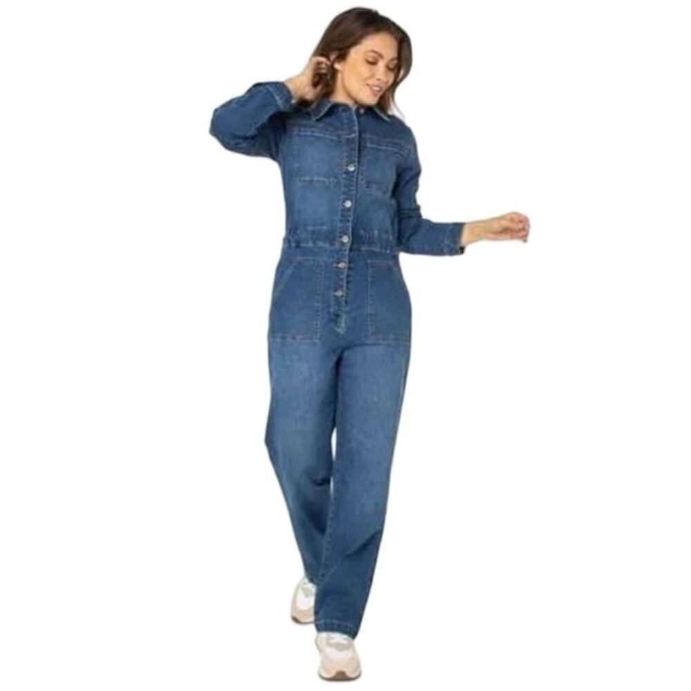 Celebrity Pink Women’s Long Sleeve Denim Boiler Suit Dark Wash Size Small